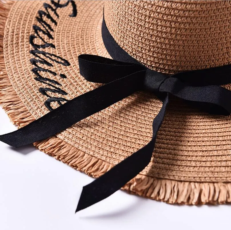 Летняя соломенная шляпа с вышивкой, женская соломенная шляпа с широкими полями, солнцезащитная пляжная шляпа 2021, регулируемая гибкая складная шляпа от солнца для женщин Ladies285x