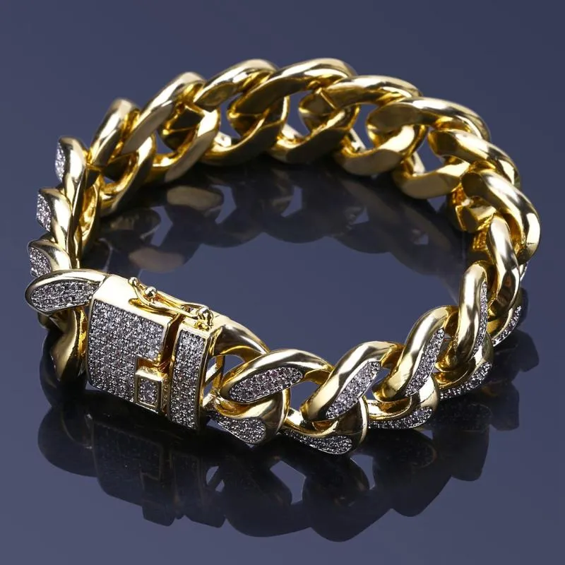 Autres bracelets Vinregem Hiphop 925 Sterling Argent 18 mm Créé Moissanite Gemstone Punk Cuba Chaîne Bracelet Pour Hommes Femmes Bangl275J
