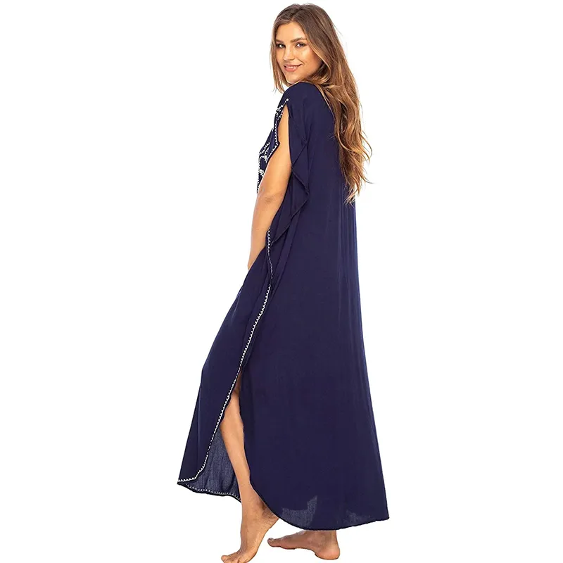 Coton Long Beach Dress Coverups pour femmes Pareo de Plage Maillot de bain Cover up Sarongs Maillots de bain Kaftan Q1198 210420