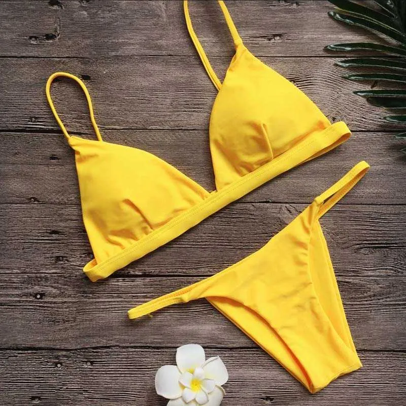Vigorashely vit sexig bikini set kvinnor baddräkt solid beachwear push up swimwear brasilian thong baddräkt 210722