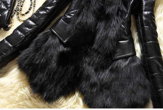PU cuir fausse fourrure femmes manteau décontracté manteau moelleux noir fausse fourrure col veste manteau 211019