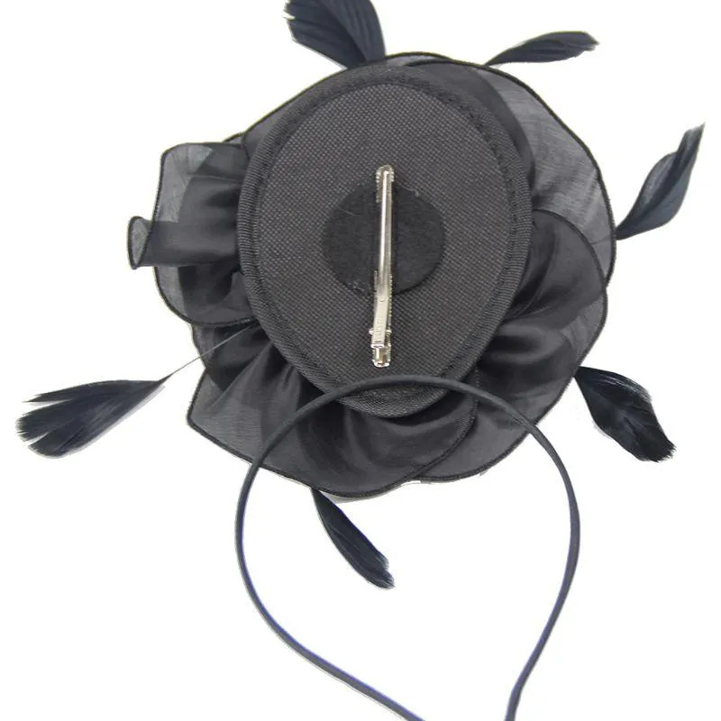 Headpieces Women Large Ruffles Flower Fascinator Hat Vintage Solid Multi Feather Tea Party Duckbill Hair Clip307L