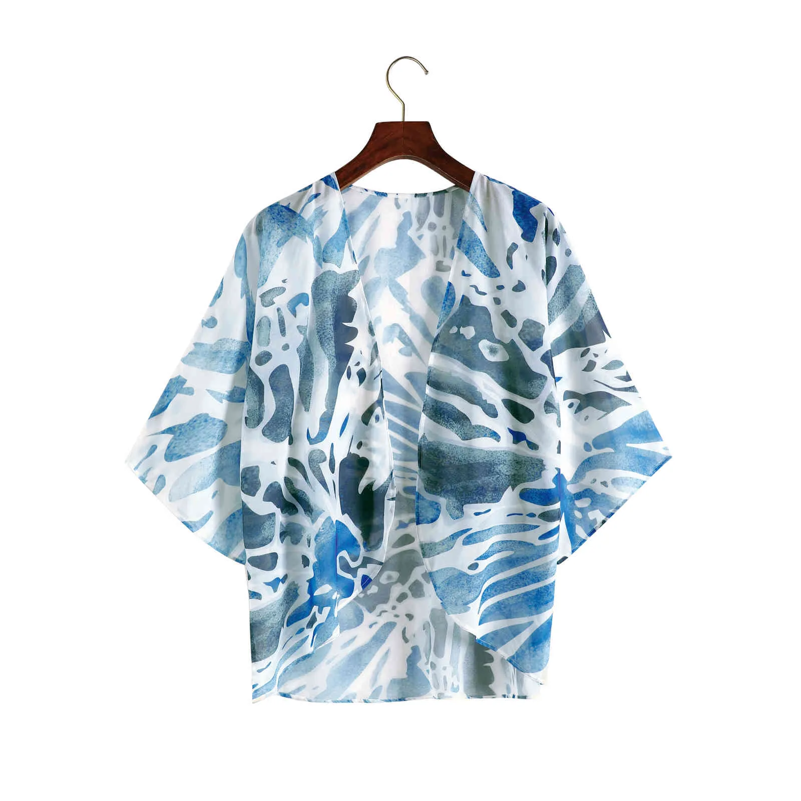 Boho Imprimir gasa traje de baño encubrimientos más tamaño playa desgaste corto kimono vestido túnica mujeres verano traje de baño cubrir A813 210420