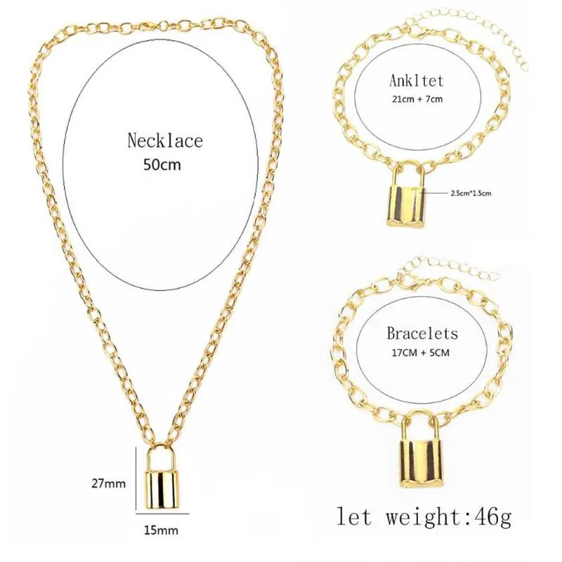 Three Piece Suit Lock Chain Halsband Punk 90S Link Gold Color Padlock Pendant Women Fashion Gothic Jewelry Neckraces302J