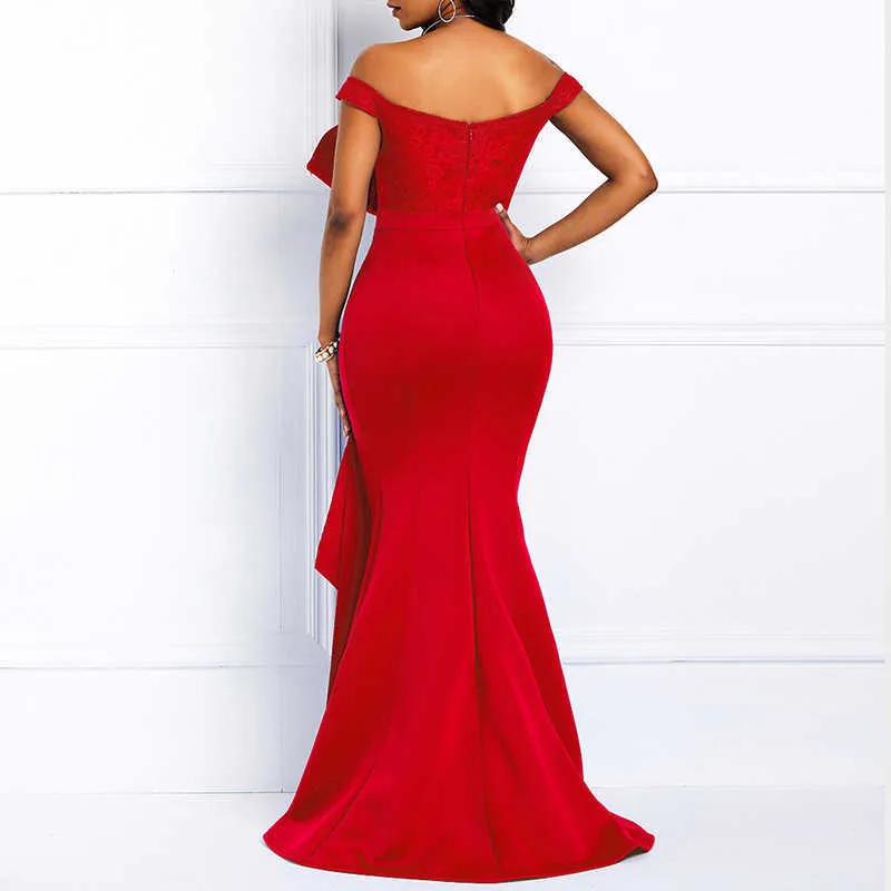 Md bodycon مثير النساء اللباس أنيقة السيدات الأفارقة حورية البحر مطرز الرباط الزفاف مساء حزب فساتين ماكسي الملابس السنة الملابس 210719