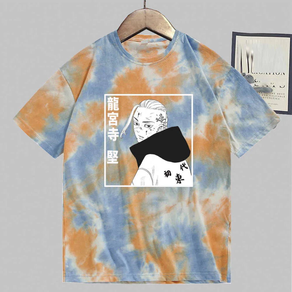 Tokyo Revengers Imprimer Mode Manches Courtes Col Rond Tie Dye T-shirt Unisexe Automne Y0809