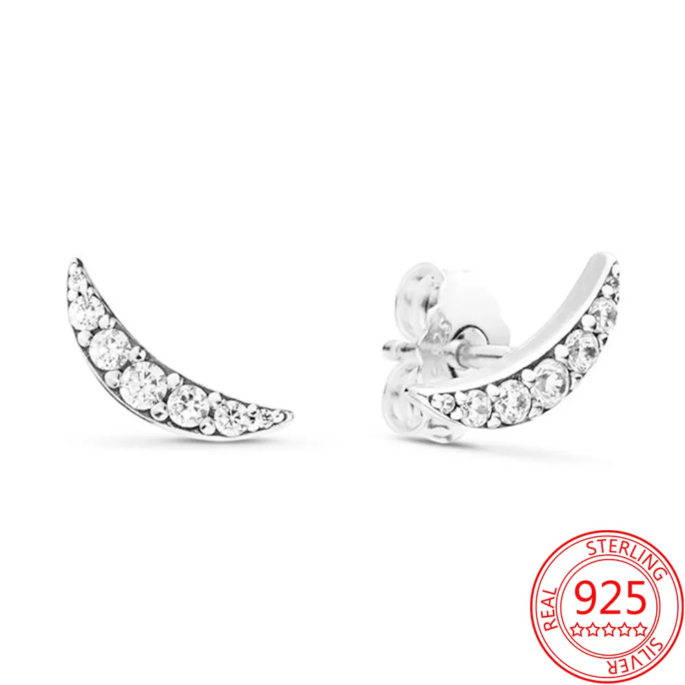 Boucles d'oreilles en forme de croissant de lune en argent Sterling 925, scintillantes, simples, de marque, cadeau de fête des mères pour dames