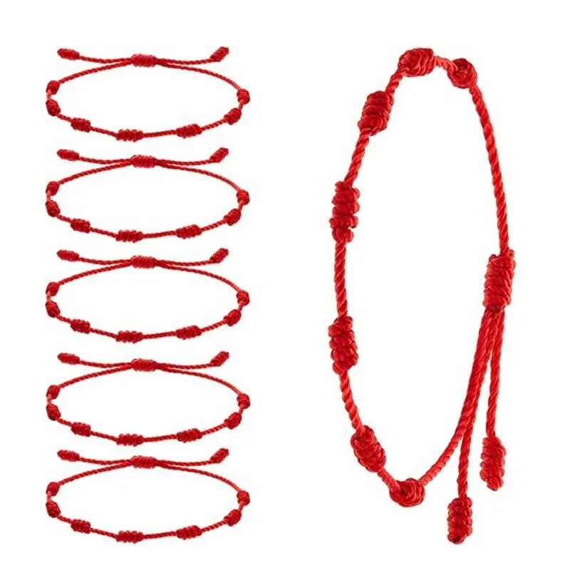 Charm Bracelets 7 Knots Red String Bracelet For Women Men Lucky Amulet And Friendship Handmade Braid Rope Wristband Jewelry 313n