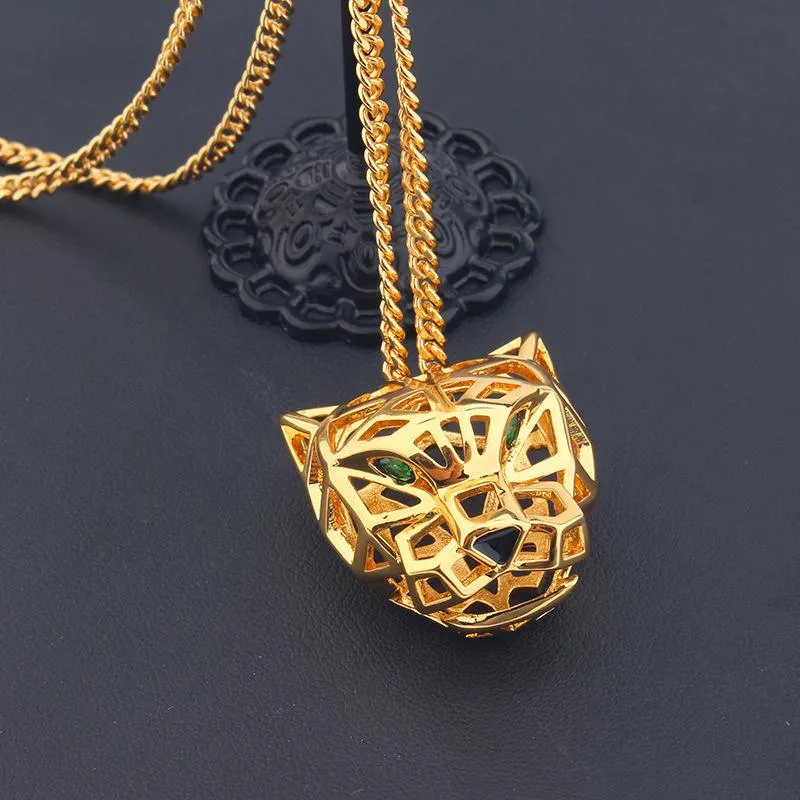 Pendant Necklaces Classic Fashion Leopard Head Cubic Zirconia Stone Animal Panther Necklace For Men Or Women Designer Copper Jewel243t