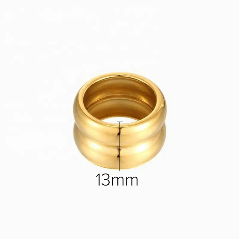 13 mm bred 18k guld IP -plätering av rostfritt stål slät bröllopband chunky ring underbar detaljerad guldblod ring för damer1875935