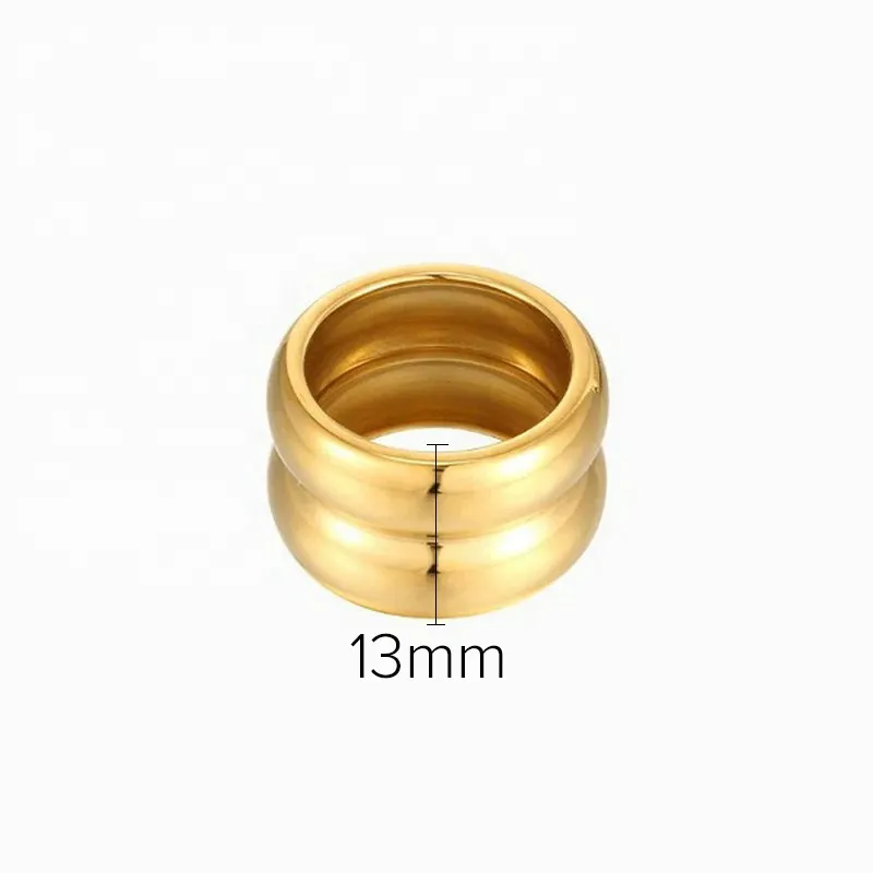 13 mm breiter, glatter Ehering aus 18-karätigem Gold mit IP-Beschichtung, klobiger Ring aus Edelstahl, wunderschöner detaillierter Goldblod-Ring für Damen4670783