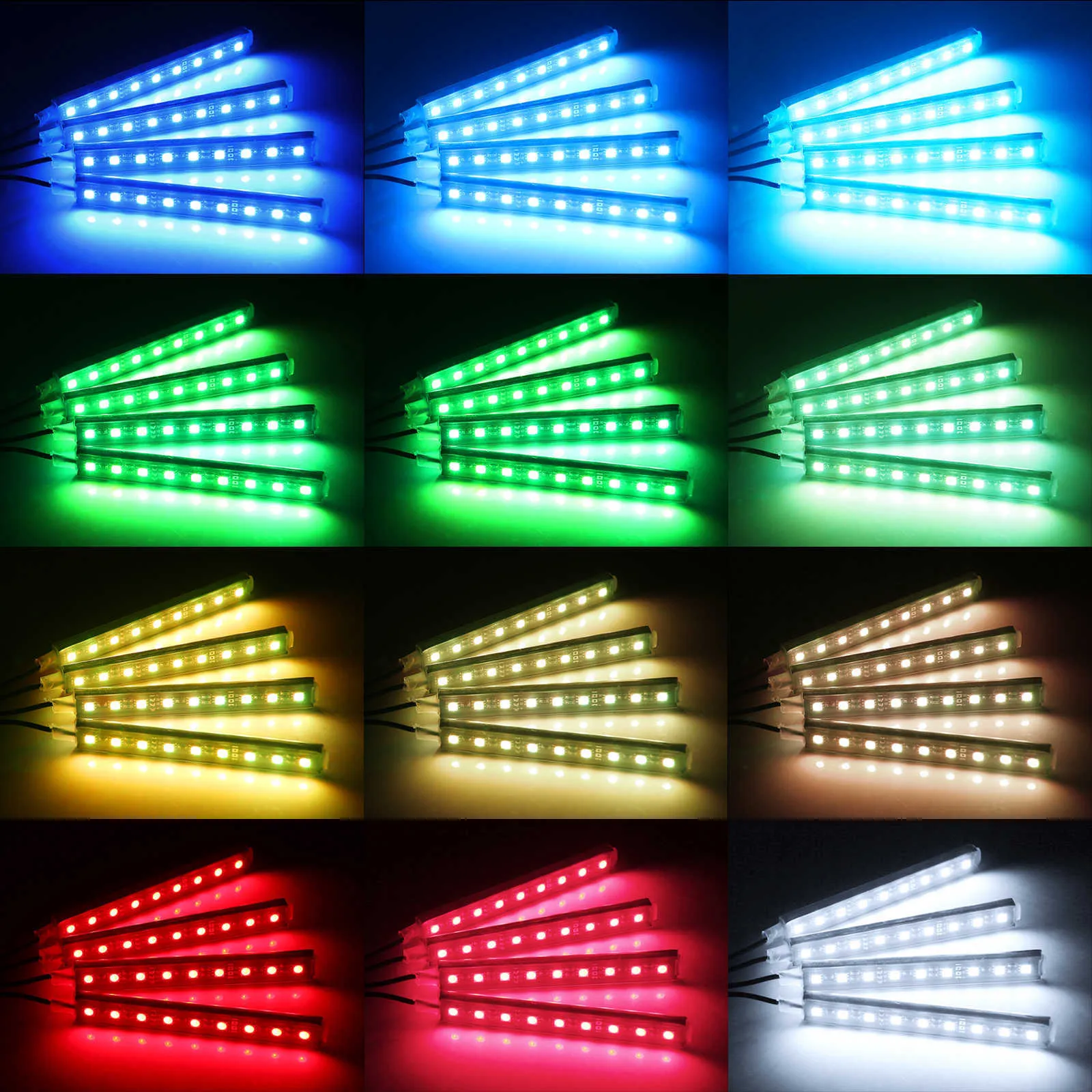 4 SZTUK samochodów RGB Światła LED Strip Neon Lampa 16 Kolory Stylizacji Dekoracyjne Atmosfery Wewnętrzne światło z pilotem 12V