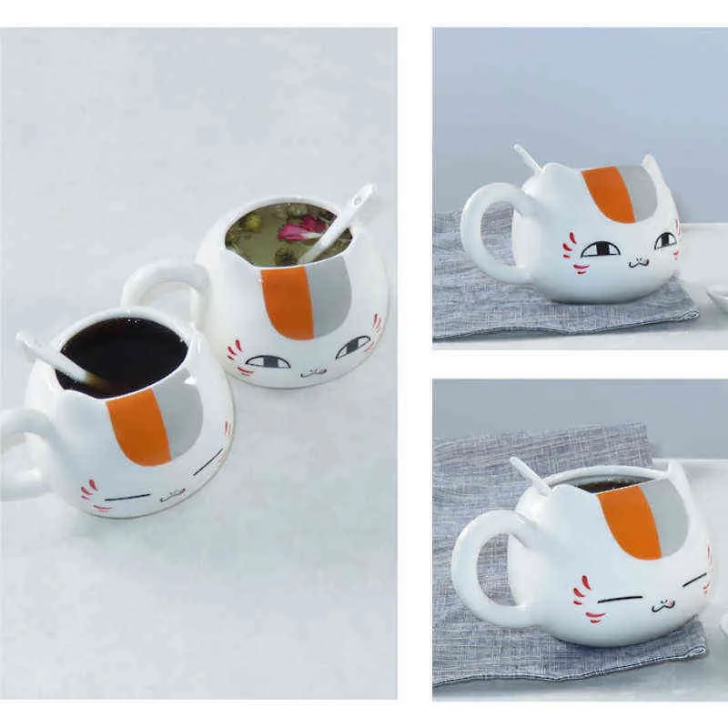 345ml Creative Natsume'un Arkadaş Kitabı Nyanko Sensei Cafe Yüzü Sevimli Catroon Seramik Beyaz Kedi Göbek Kupası Çömlek Kupası GIF249Z