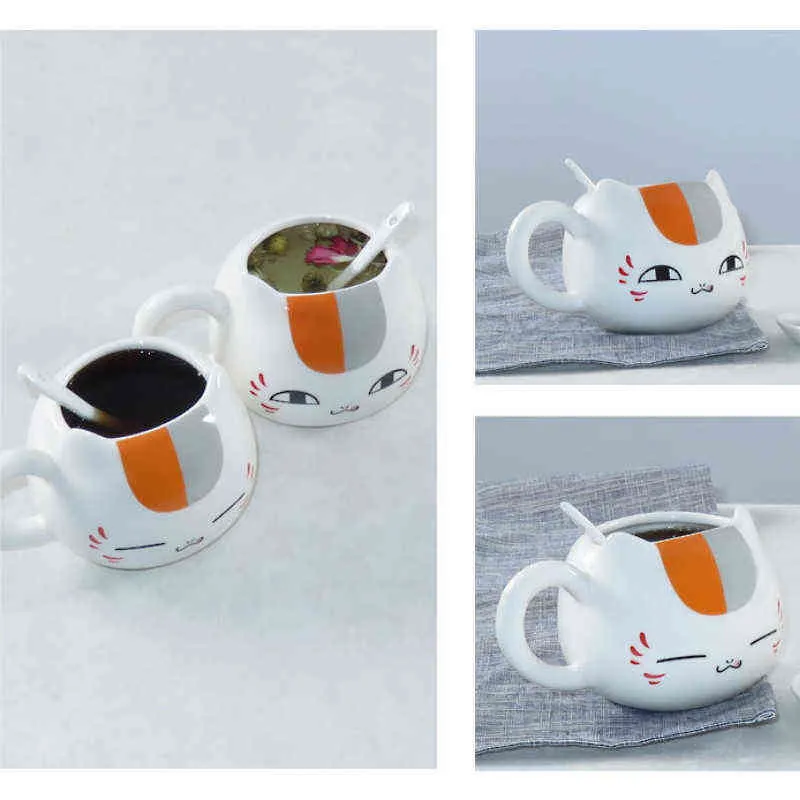 345ml criativo livro de amigos de natsume nyanko sensei café rosto bonito catroon cerâmica gato branco barriga xícara de chá caneca de cerâmica gif239s