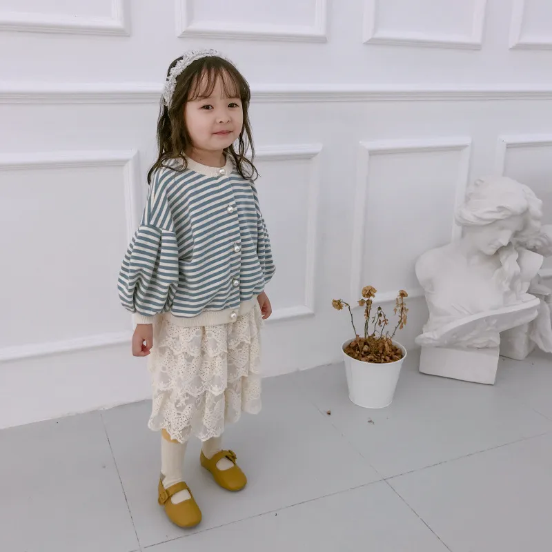 Kore Tarzı Moda Kızlar Dantel Prenses Etekler Bebek Sevimli Çiçek Nakış Katmanlı Etek Katmanlı 210508