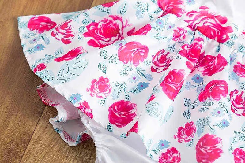 Spädbarnsflickor Floral Clothes Set Summer Lace Rose Print Jumpsuit + Headband Backless Sunsuit Cute Born Ruffle Romper 211101
