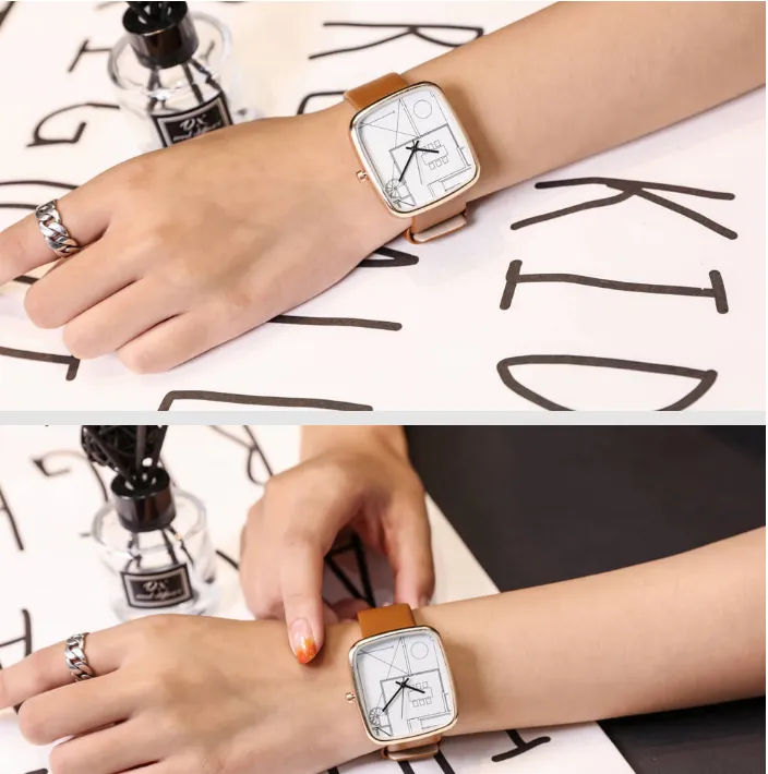 Creatieve Kunst Eenvoudige cwp Quartz Dameshorloge WISH Mode Rechthoekige Horloges 36 MM Diameter Watches206R