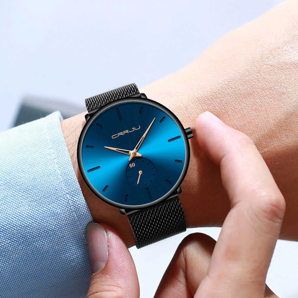 CRRJU Moda Azul Homens Relógio Top Marca de Luxo Minimalista Ultra-fino Relógio de Quartzo Casual Relógio À Prova D' Água Relogio masculino X0625251x