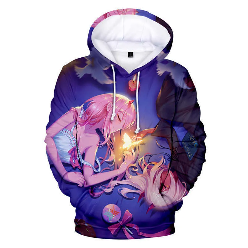 Darling In The Franxx Felpe con stampa 3D Anime Girl Zero Two Fashion Felpa Uomo Donna Felpa con cappuccio Harajuku Cosplay Top Coat Unisex Y0804