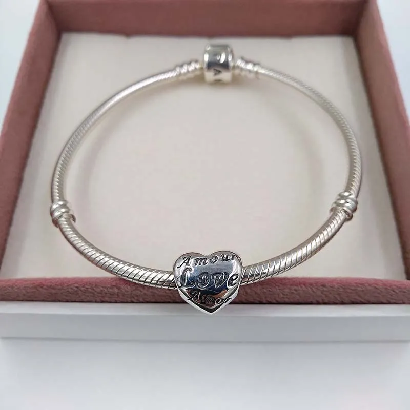 Diy encantos contas para jóias góticas fazendo kit palavras de amor pandora 925 pulseira de prata esterlina set mulheres noivas cadeia cordão pingente colar conjuntos de casamento 791111