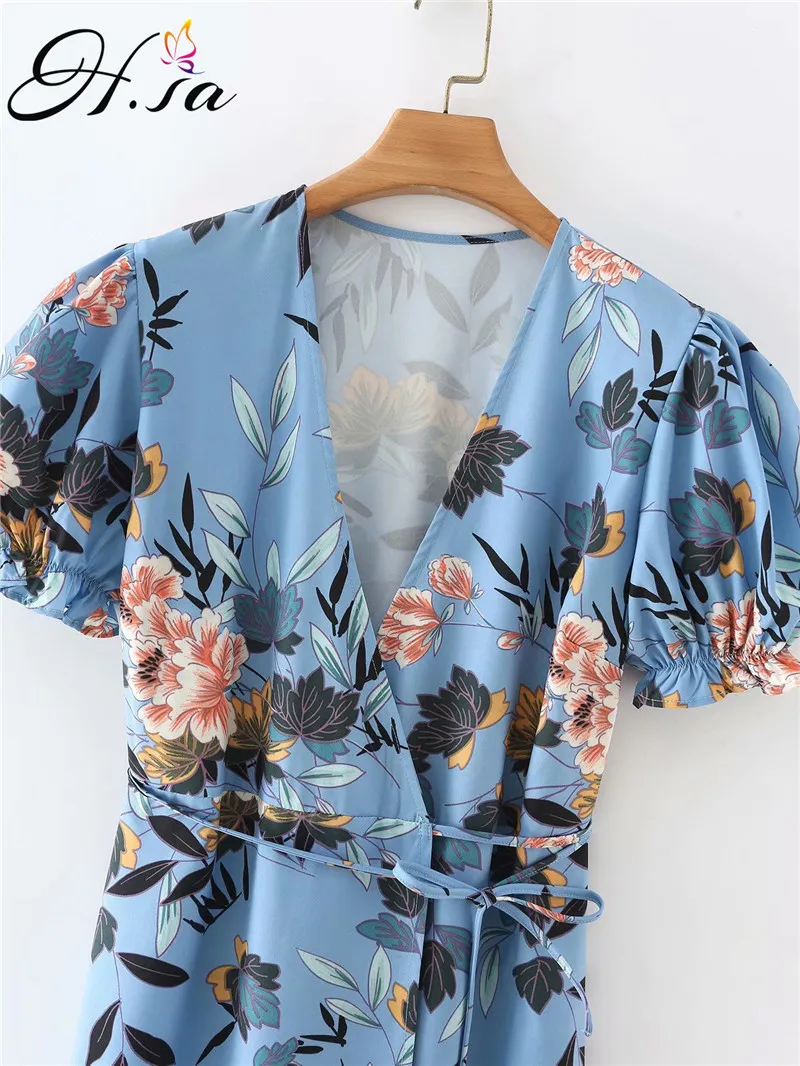 H.SA Элегантный цветочный принт рюшами женские весна лето с коротким рукавом старинные платья женская ежедневная одежда 210417
