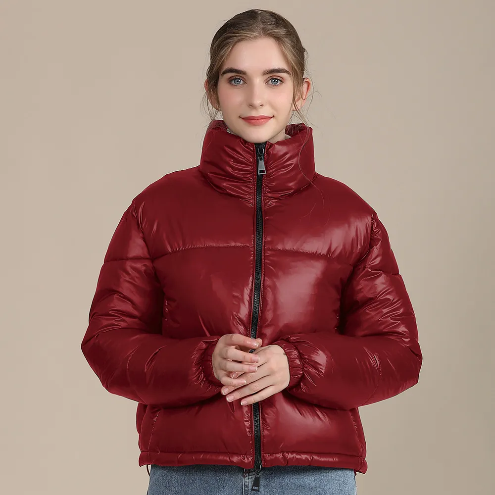 Nowa Jesień Zima Kobiety Kurtki Pikowane Puffer Parkas Wysokiej Jakości Ciepły PU Skórzane Oversize Krótki Płaszcz Kobiety Bubble Coats 210422