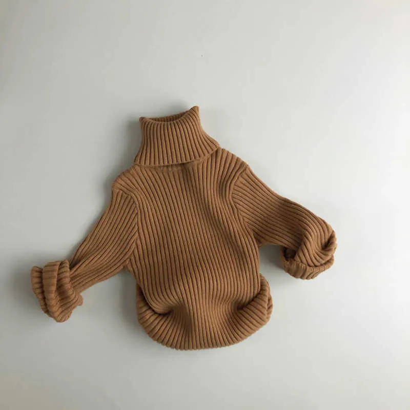 Höst vinter barn varma tröjor barn toppar pullover långärmad högkvalitativ fast stickning stretch bas tröja baby kläder y1024