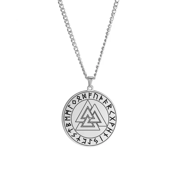 Nordic Odin triangle round Card Necklace HALLOWEEN family member youth Necklace