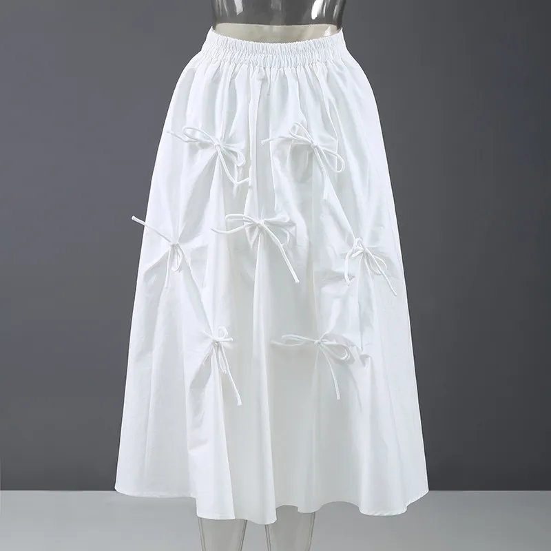 [EAM]高弾性ウエストホワイト包帯弓長い気質半体スカート女性ファッション春夏1dd870101 21512