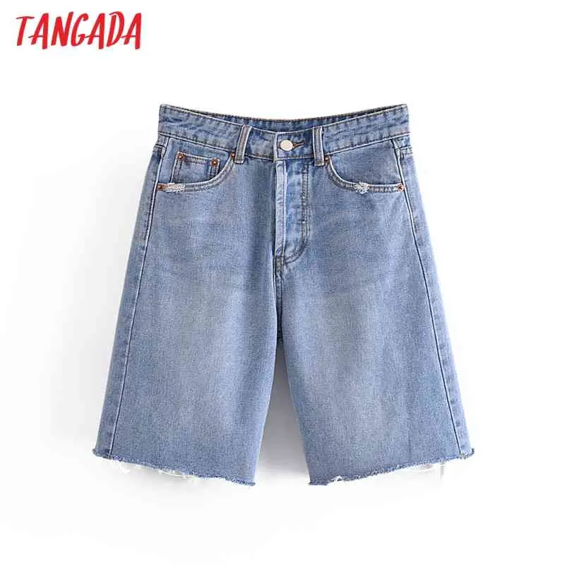 Femmes élégantes jeans bleus glands moyens poches zippées femme rétro basique shorts décontractés pantalons 3W143 210416