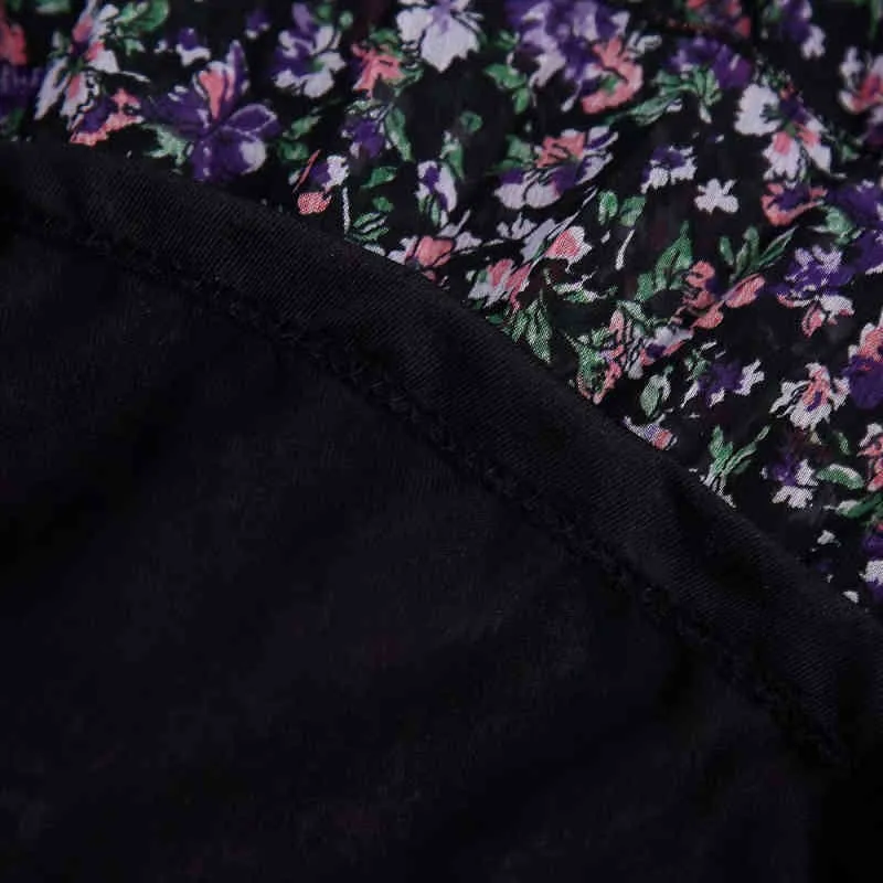 Vintage kobieta purpurowa flora szyfonowa drapowana sukienka wiosna moda damska v neck ruffles es female elegancki miękki 210515