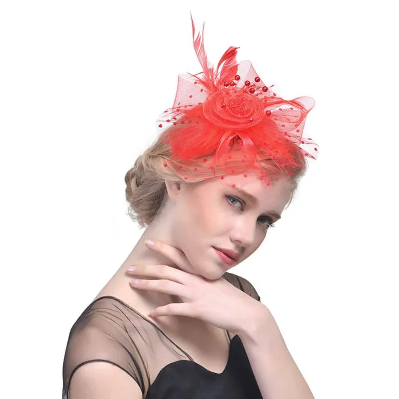Stingy Brim Hats S Net Feather Flower Hat Cocktail Party Headwear Fascinator för flickor och kvinnor209g