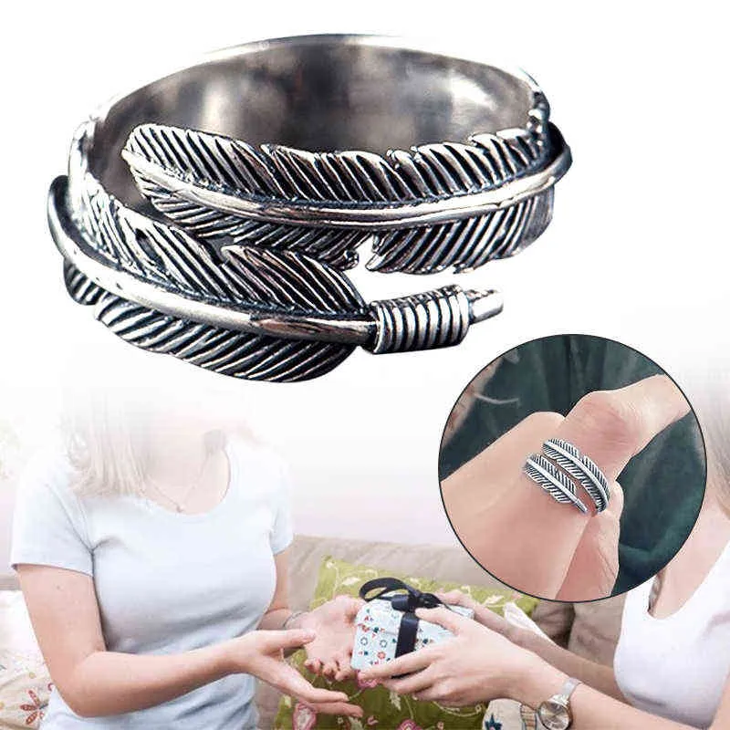 2021 Moda Regulowany Leaf Bone Ring Ring Antyczne Obrączki Pierścienie Pióro Vintage Hurtownie Street Style Kobiety Biżuteria G1125