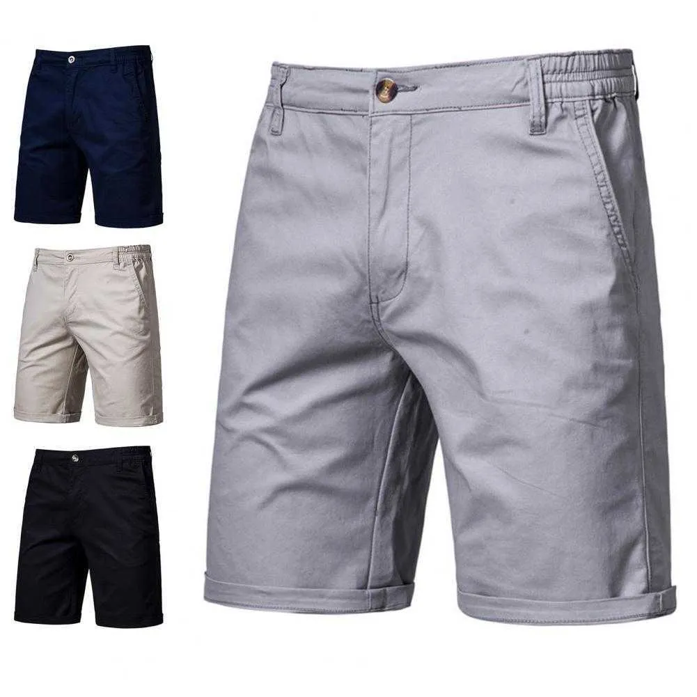 Hommes taille élastique Shorts couleur unie tout match taille moyenne droite affaires mode Shorts décontracté lâche élégant court pour l'été X0705