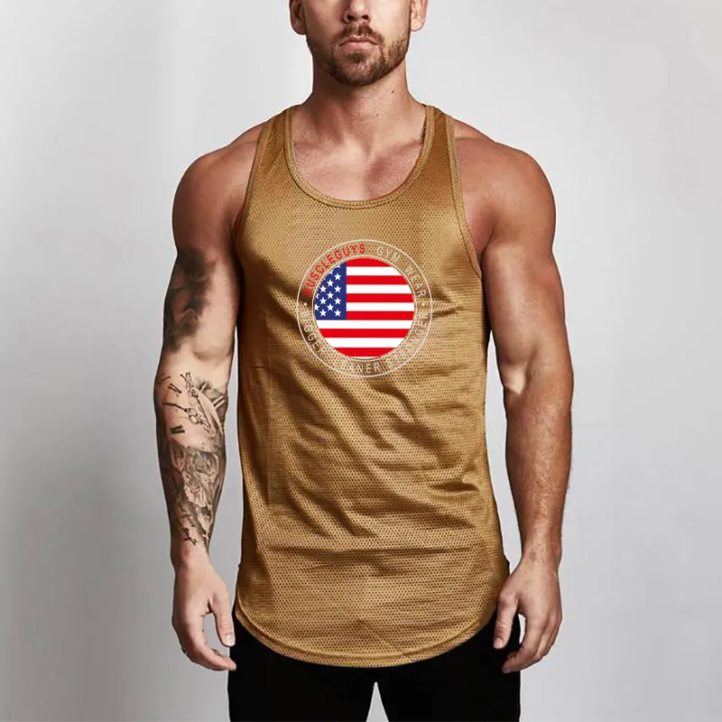 Muskleguys Siłownie Nosić marki Odzież Bodybuilding i fitness Męskie Tank Top Trening Kamizelka Stringer Tanktop Mesh Contershirt 210421