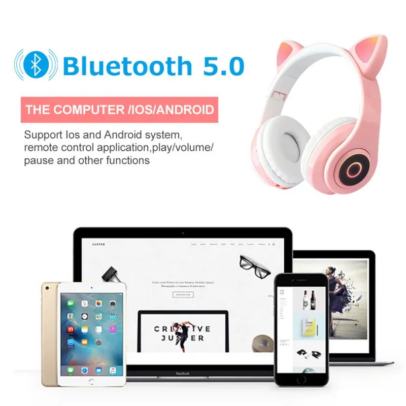 B39 무선 LED 고양이 귀에 Bluetooth 헤드폰 참신 노이즈 취소 키드 아이폰 안드로이드 휴대폰 iPad iPod Eorpho4121515 용 헤드폰