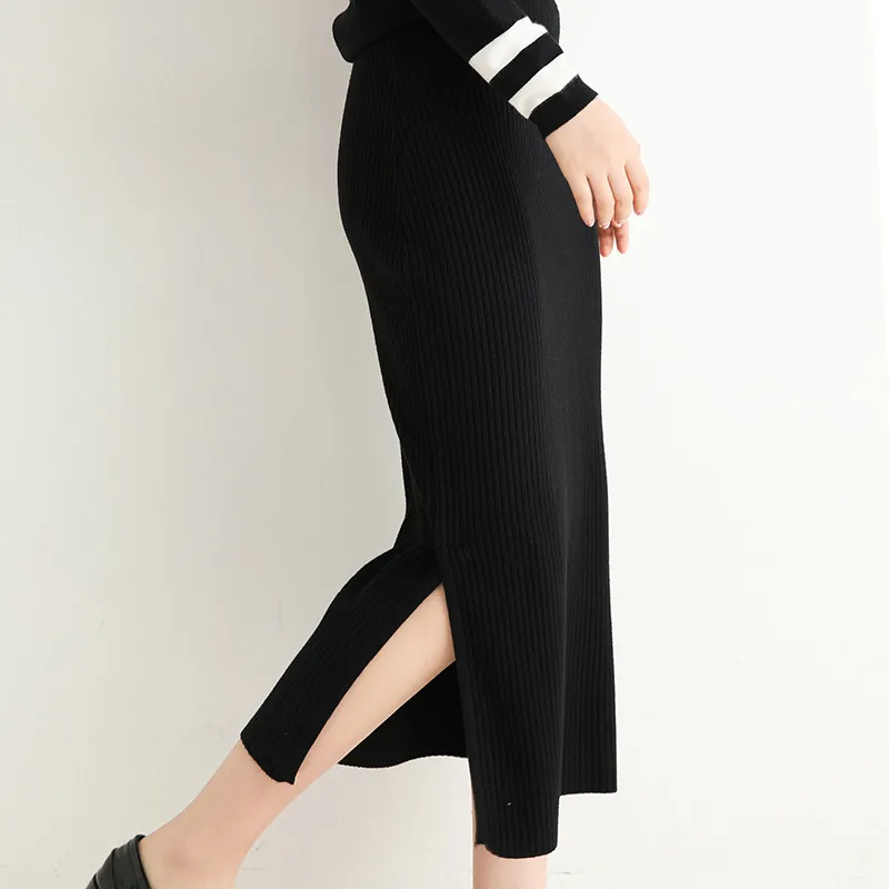 半身スカートの女性の夏の黒の高さの腰バッグの腰スリットデザイン210416