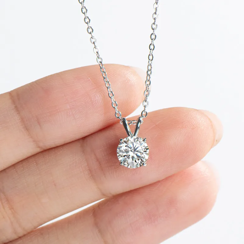 Authentic Sterling Silver 925 Collier 2 Ct Round Solitaire Zirconia Diamond Pendant Femmes Bijoux de mariage Bijoux d'anniversaire XD117290I