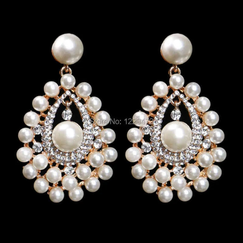 TREAZY Luxurious Top Quality Simulated Pearl Crystal Bridal Long Drop Earrings for Women Wedding Jewelry Accessories