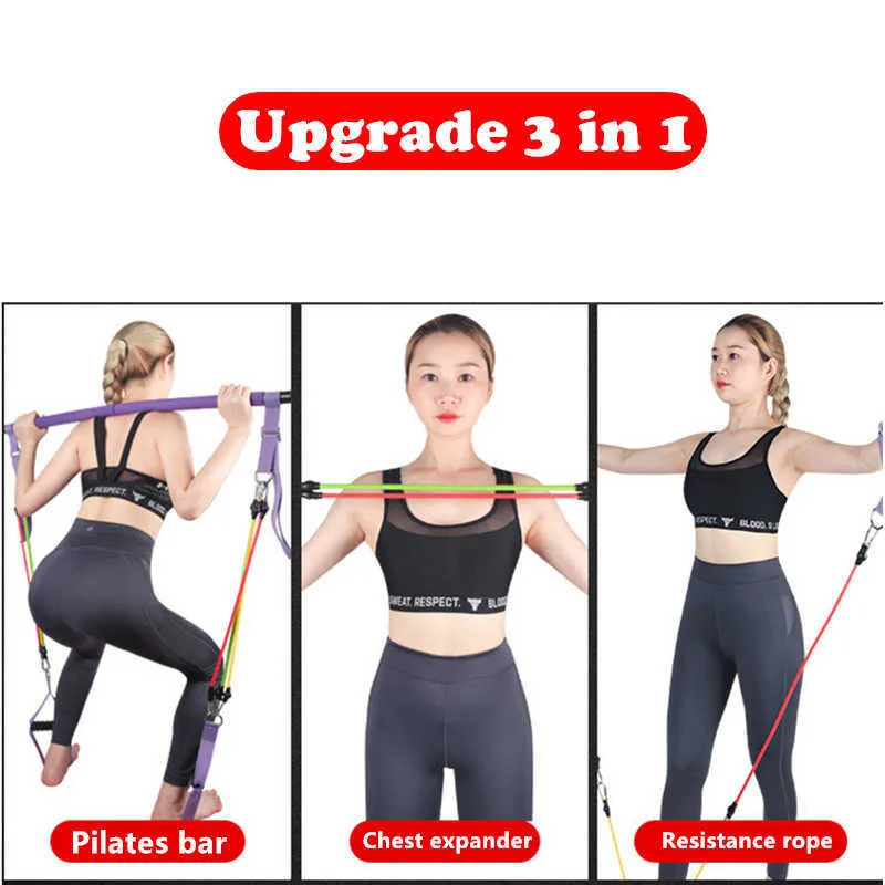 Set di barre pilates regolabili da 100 libbre con 5 fasce di resistenza Bastone da palestra portatile allenamento completo del corpo Crossfit Yoga Home Ftiness H1026