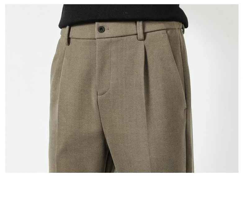 Случайные брюки мужские шерстяные смеси толстые тонкие подходят брюки мужские эластичные талии стрейч одежду осенью зима теплые днища 210715