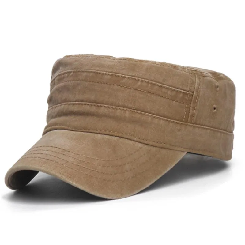Джинсовая плоская топ -кепка женщины мужчина мужчина мандербэкс винтажные армейские шляпы кадеты военные бейсбольные шляпы широкий Brim2274