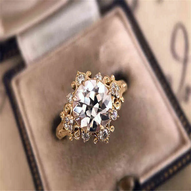 Gu Li Golden Lace Victorian White Zircon Fashion Wedding Engagement Ring For Women Jewelry Hand Accessories G1125