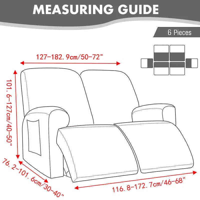 1 2 Seater Velvet Recliner Cover Stretch Lounger Sofa Chair Slipcovers for Living Room Couch Covers Furniture Protector Elastic 211207