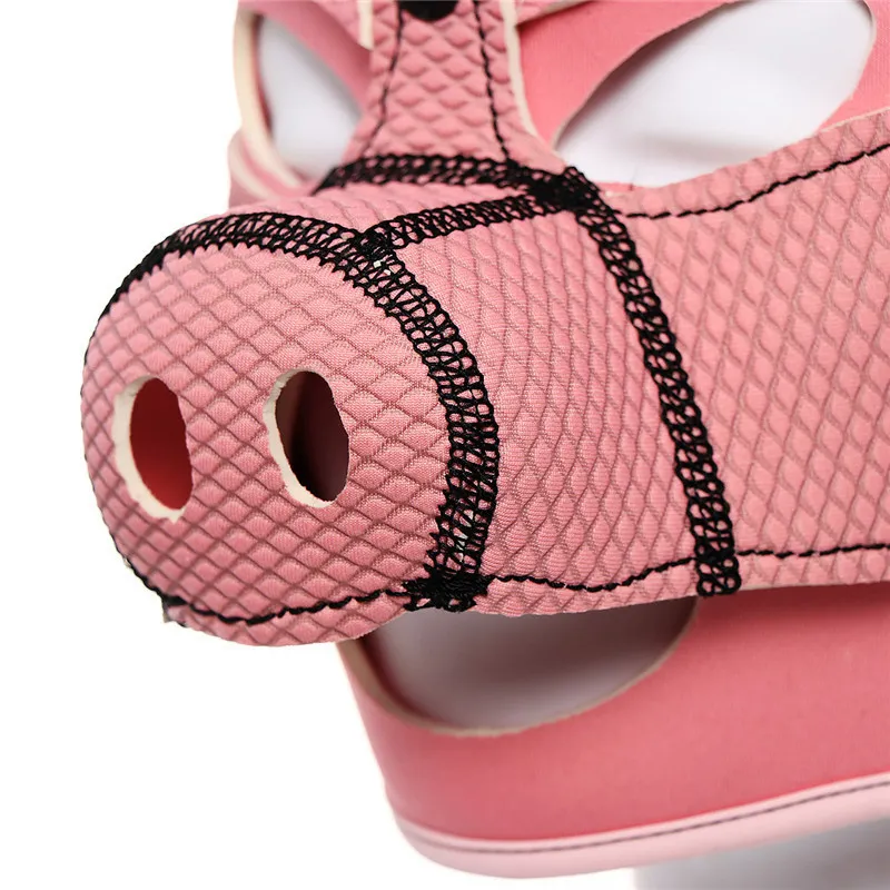 Massage New Party Pig Masks Spela Pink Pig Hood Mask BdSM Bondage Soft Padded Neoprene Pig Slave Roll Sex Toy For Par Men Gay