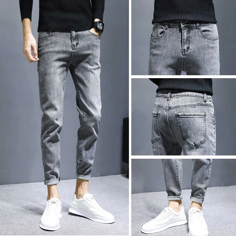 Four Seasons Men's Fashion Casual Jeans Straight Loose Retro Nostalgic Denim Trousers Youth Stretch Classic Slim-Leg Pants 210531