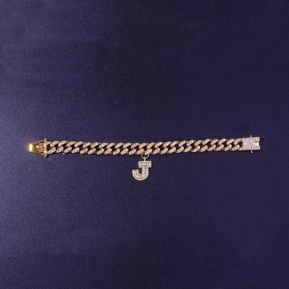 Stonefans A-Z lettre initiale cheville chaîne cubaine bijoux pour femmes Miami glacé Baguette Zircon cheville Bracelet 211018324s