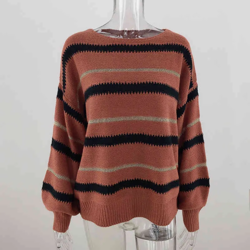 Gebreide trui herfst en winter vrouwen paneel gestreepte truien ol losse trui vrouwen truien kleding 210514