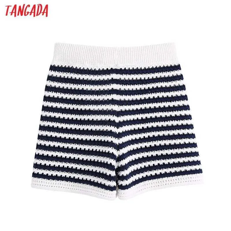 Tangada femmes élégant rayé jupe Shorts été décontracté tricot Shorts pantalons BE689 210609