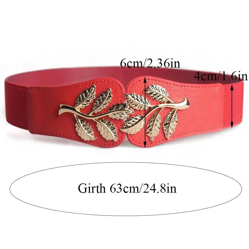 Cinturini alla moda in foglia Cintura elastica elastica Cinturino con doppia fibbia in metallo Rosso Nero Bianco Marrone cinture da donna